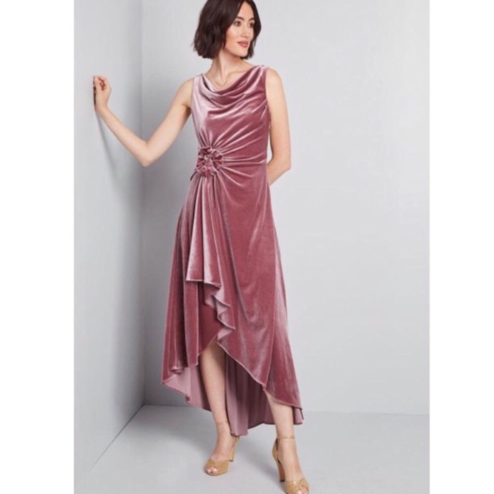 NWT! ModCloth draped neck velvet rose midi dress